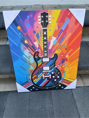 NWT Vibrant Multicolor Electric Guitar Wall Art - Pop Music Canvas - 20”x16”
